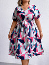 Plus Size Multicolored V-Neck Tie Waist Dress Multicolor Casual Dresses - Tophatter Daily Deals