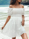 Smocked Eyelet Off-Shoulder Mini Dress Casual Dresses - Tophatter Daily Deals