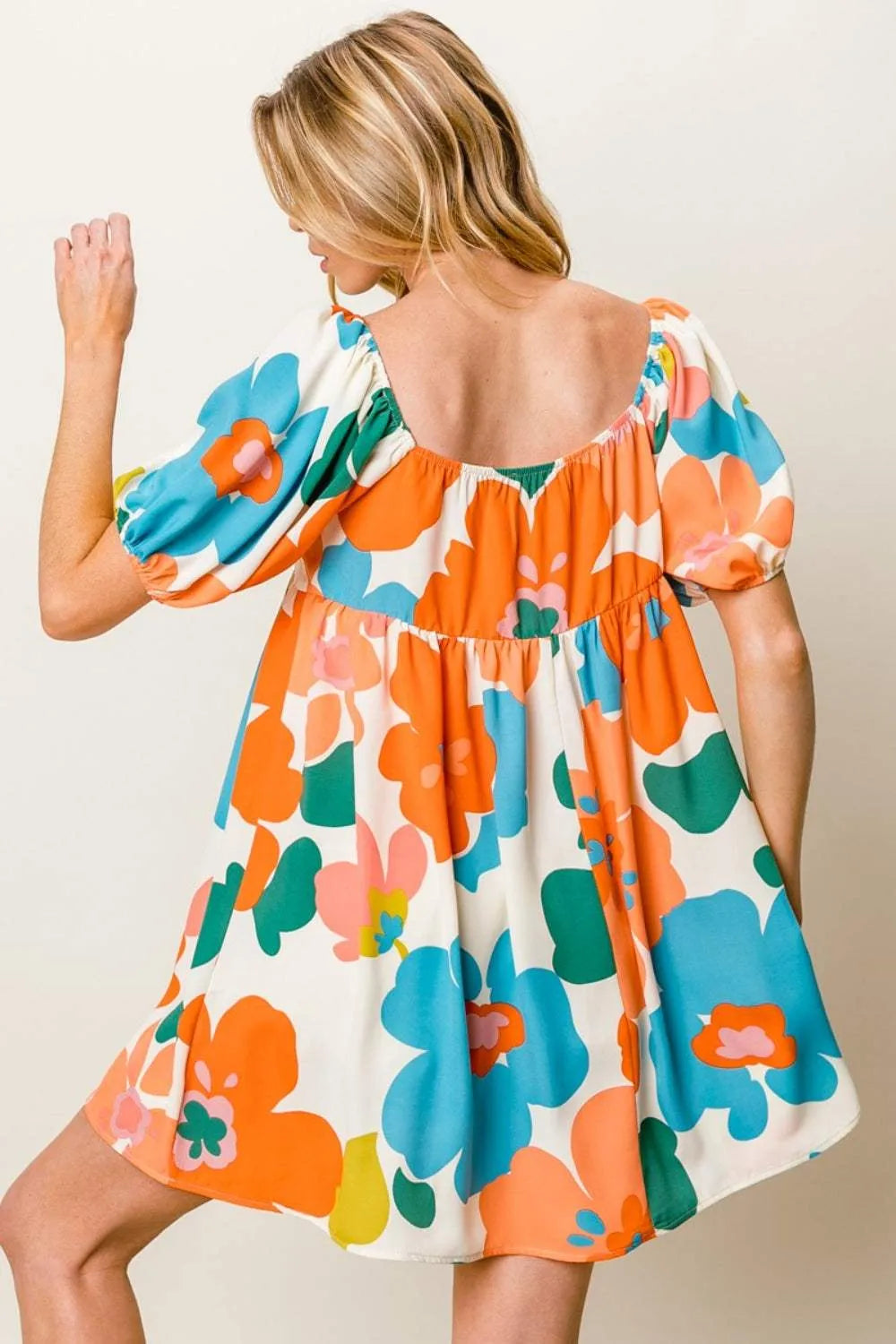 BiBi Floral Puff Sleeve Mini Dress Casual Dresses - Tophatter Daily Deals