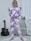 Tie-dye Round Neck Top and Drawstring Pants Lounge Set Lavender Loungewear Sets - Tophatter Daily Deals