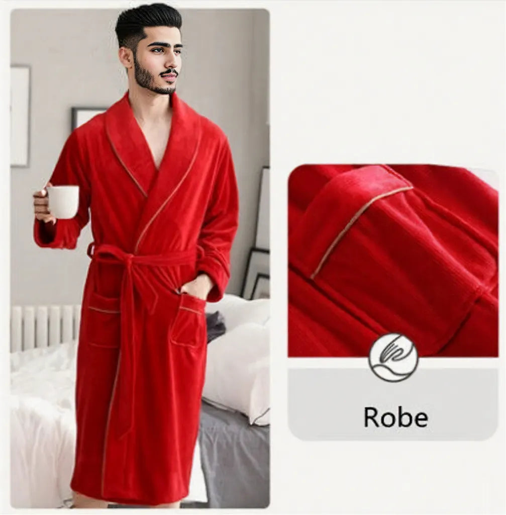 Burgundy island velvet fabric winter unisex flannel robe for men & women 0 - Tophatter Daily Deals