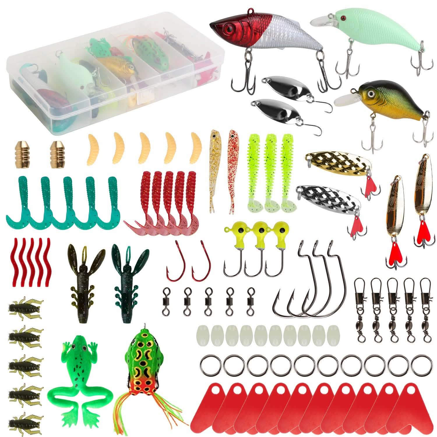 94-Piece: Fishing Lures Kit Soft Plastic Fishing Baits Set Outdoor Recreation - Tophatter Daily Deals