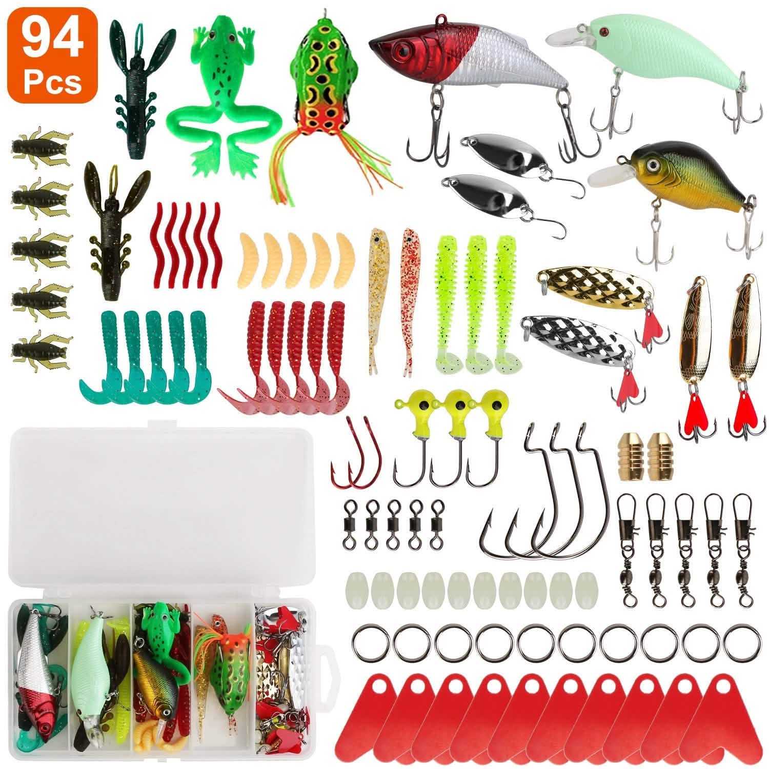 94-Piece: Fishing Lures Kit Soft Plastic Fishing Baits Set Outdoor Recreation - Tophatter Daily Deals