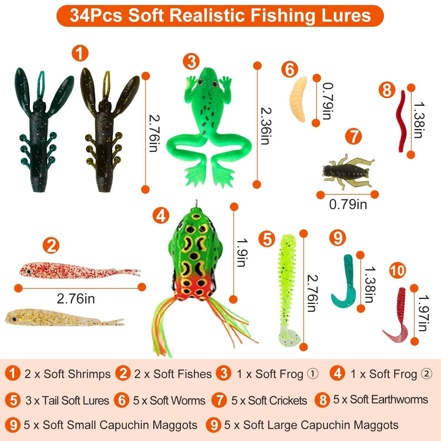 94-Piece: Fishing Lures Kit Soft Plastic Fishing Baits Set Outdoor Recreation - Tophatter Daily Deals