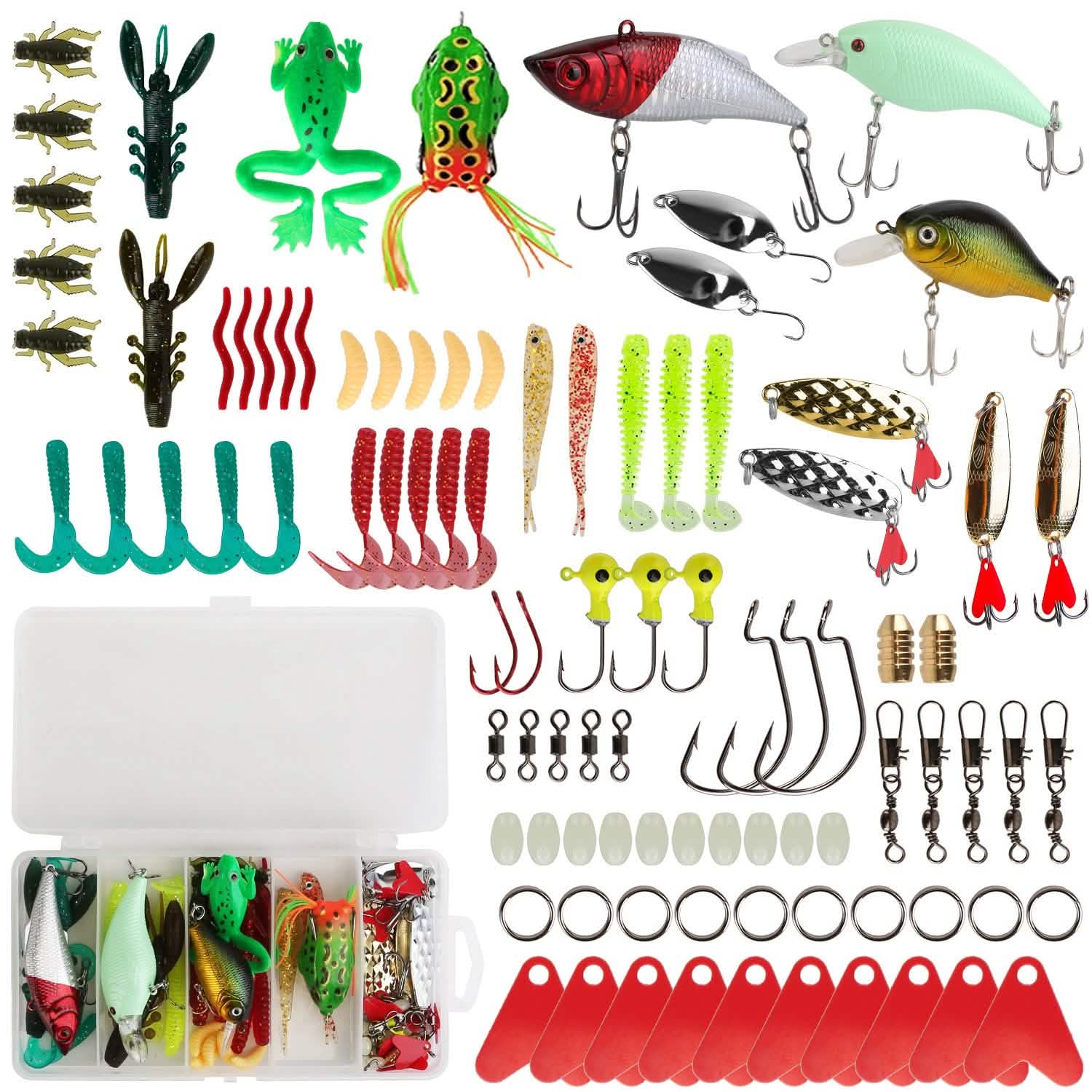 94-Piece: Fishing Lures Kit Soft Plastic Fishing Baits Set Outdoor Recreation - Tophatter Daily Deals