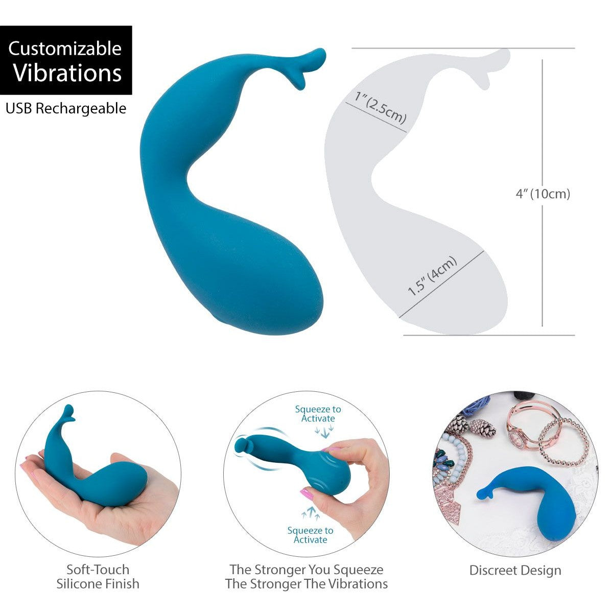 Swan Kiss Squeeze Control Clitoral Vibrator in Teal Vibrator - Tophatter Daily Deals