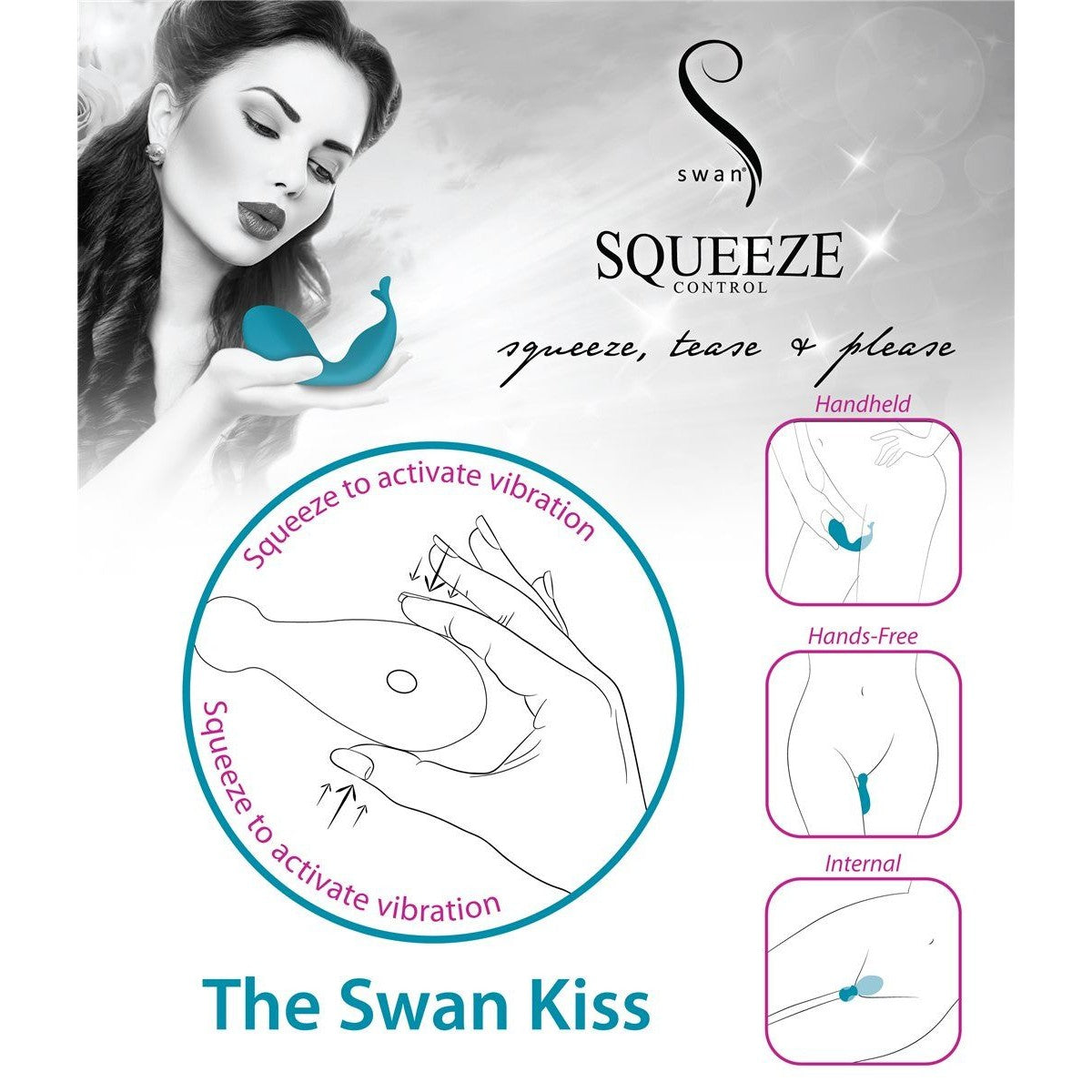 Swan Kiss Squeeze Control Clitoral Vibrator in Teal Vibrator - Tophatter Daily Deals