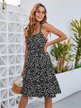 Printed Square Neck Tie Shoulder Dress Casual Dresses - Tophatter Daily Deals