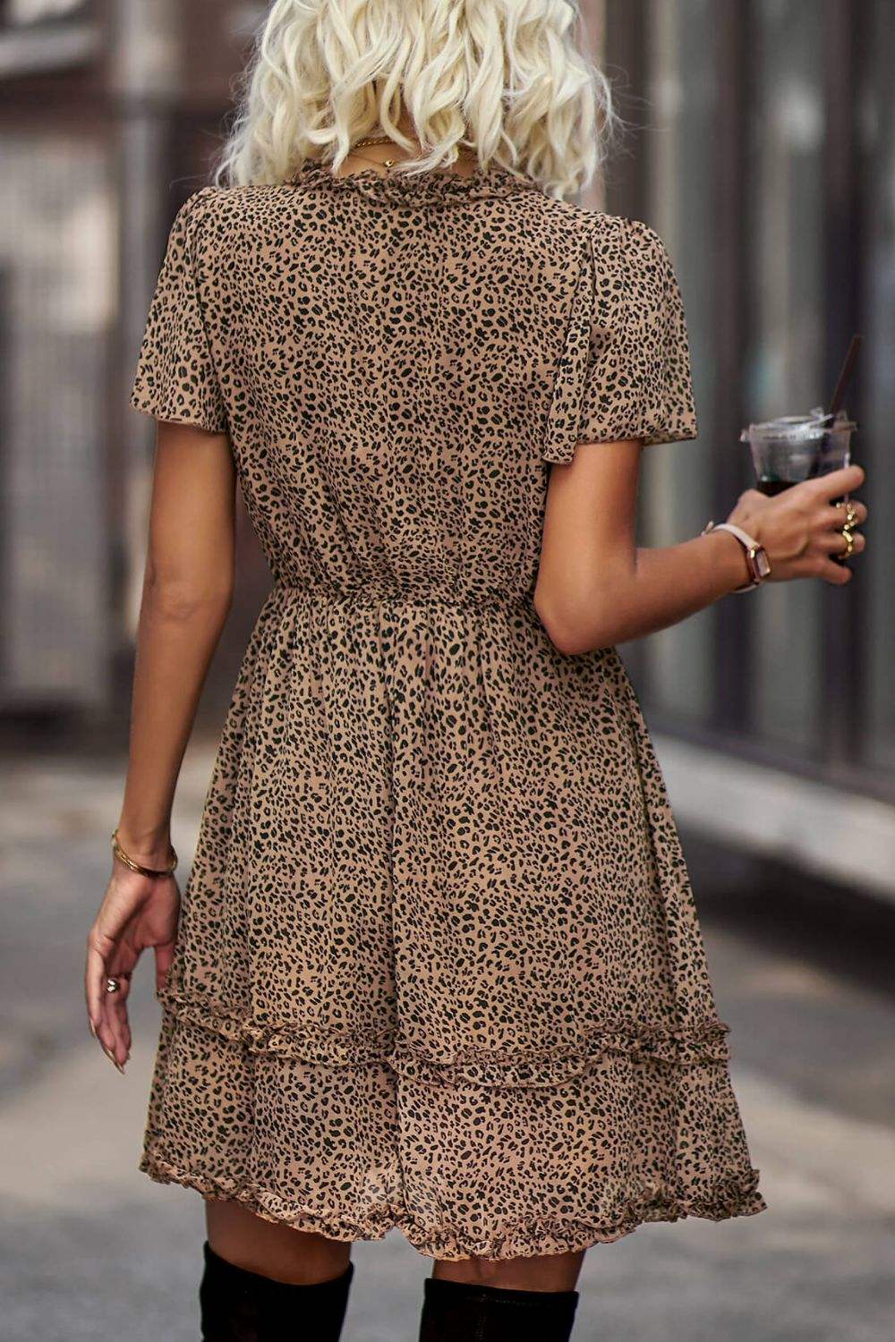 Printed Flutter Sleeve V-Neck Dress Casual Dresses - Tophatter Daily Deals