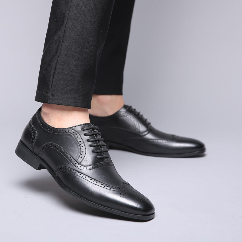British block carved business leather shoes Black 0 - Tophatter Daily Deals
