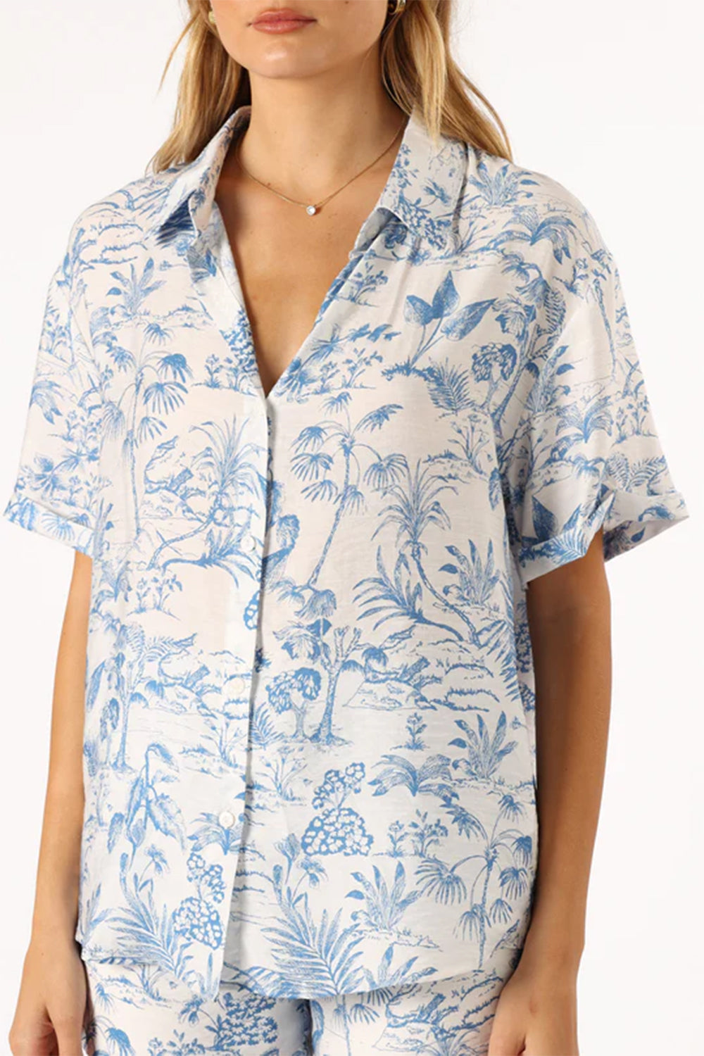 Sky Blue Floral Short Sleeve Shirt and Shorts Set Loungewear & Sleepwear/Sleepwear - Tophatter Daily Deals