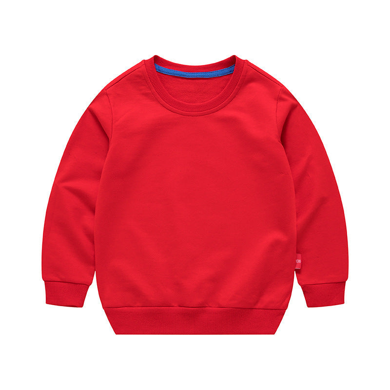 Boys Korean Round Neck Solid Color Loose Long Sleeve Pullover Red 7 - Tophatter Daily Deals