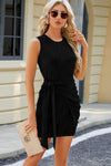 Tied Round Neck Sleeveless Mini Dress Casual Dresses - Tophatter Daily Deals