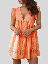 Ruffled Eyelet Cap Sleeve Mini Dress Sherbet Casual Dresses - Tophatter Daily Deals
