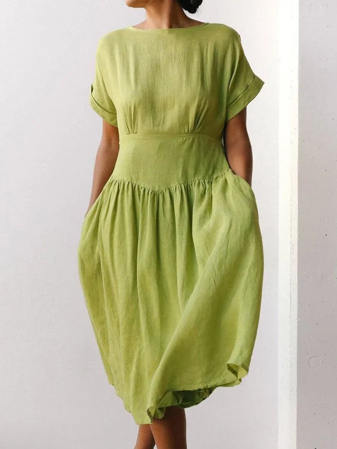 Linen Grass Green Midi Dress Green Midi Dresses - Tophatter Daily Deals