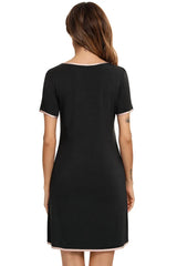 Contrast Trim Pocketed Round Neck Lounge Dress Sleep Dresses - Tophatter Daily Deals