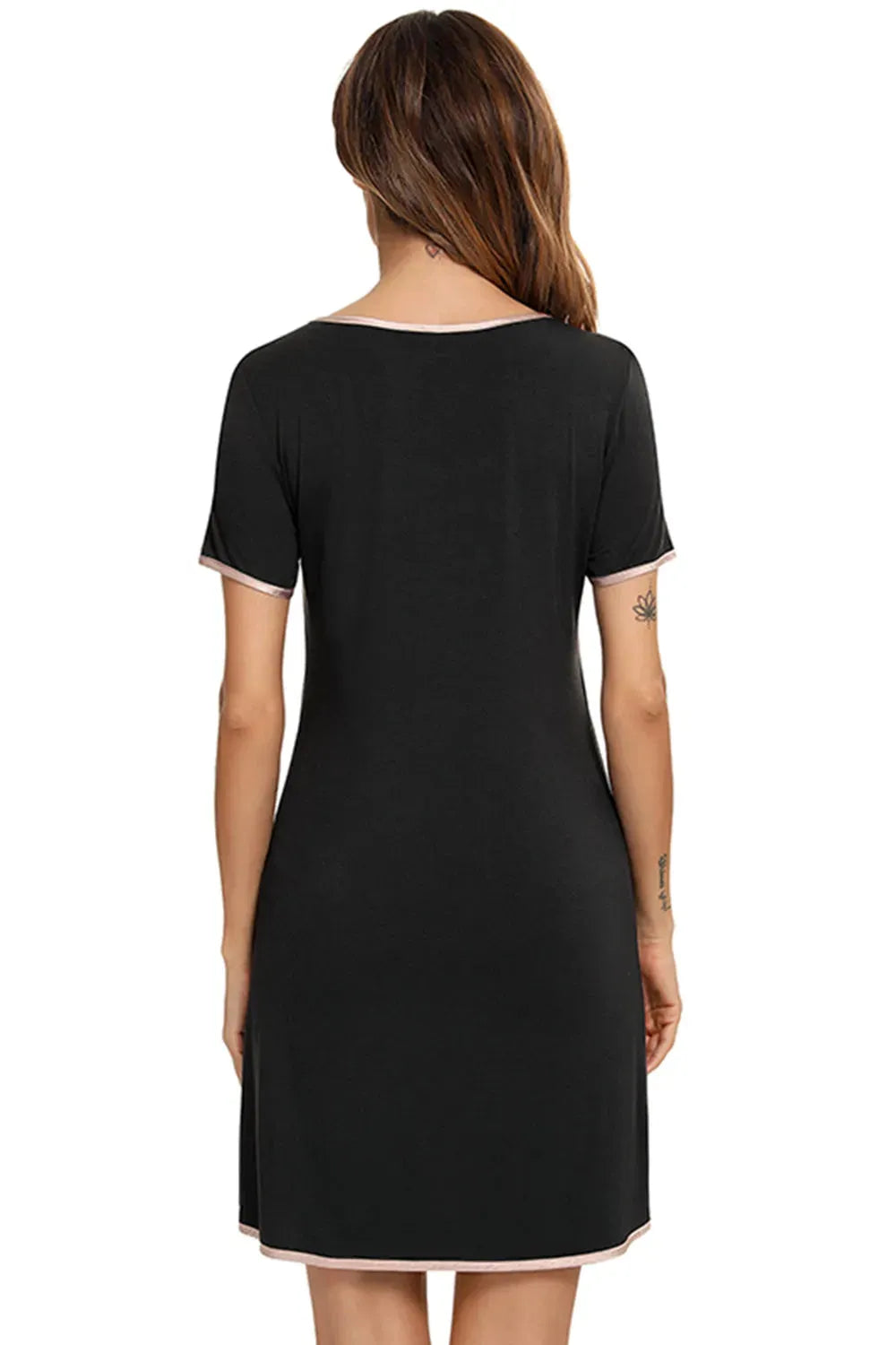 Contrast Trim Pocketed Round Neck Lounge Dress Sleep Dresses - Tophatter Daily Deals