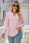 Eyelet Notched Lantern Sleeve T-Shirt Blush Pink Women's T-Shirts - Tophatter Daily Deals