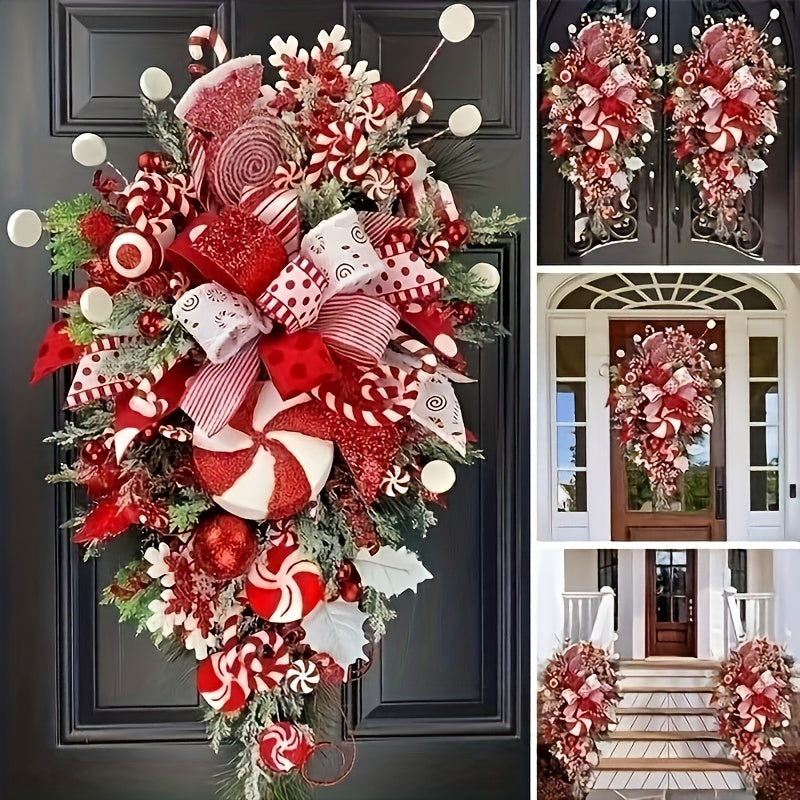 Candy Cane Christmas Wreath Red & White Ornament - Tophatter Daily Deals