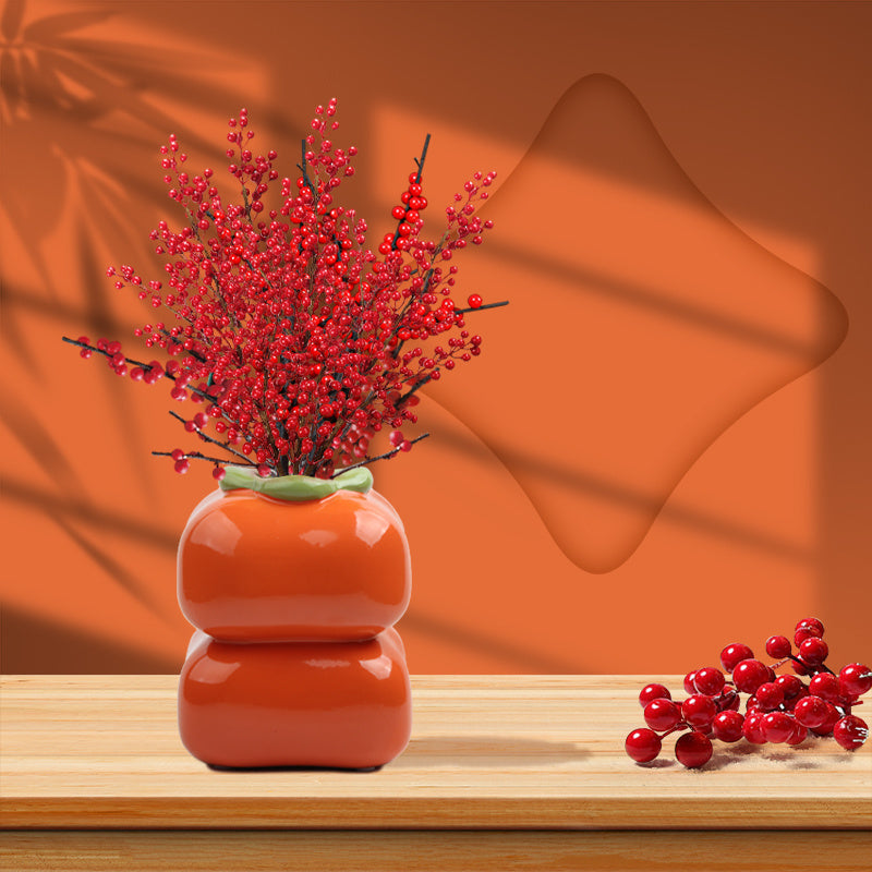 1pc Spring New Year New Chinese Persimmon Vase Flower Arrangement Pen Holder Ceramic Sculpture Means Everything Is Satisfactory 4 - Tophatter Daily Deals