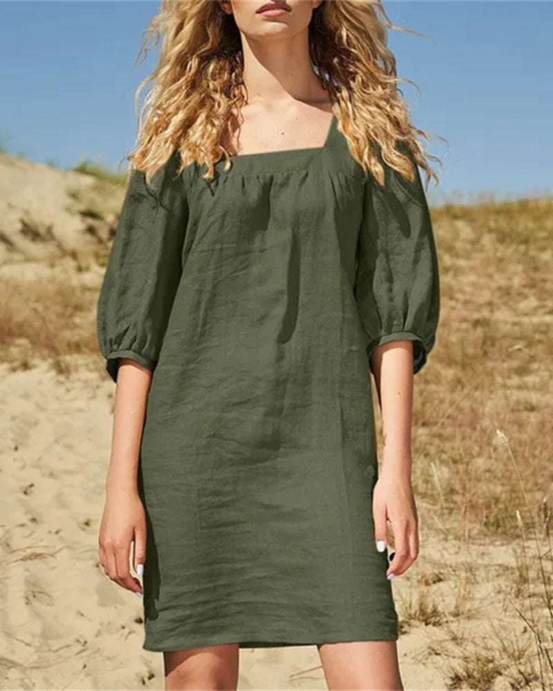 Square Neck Casual Dress Army Green Mini Dresses - Tophatter Daily Deals
