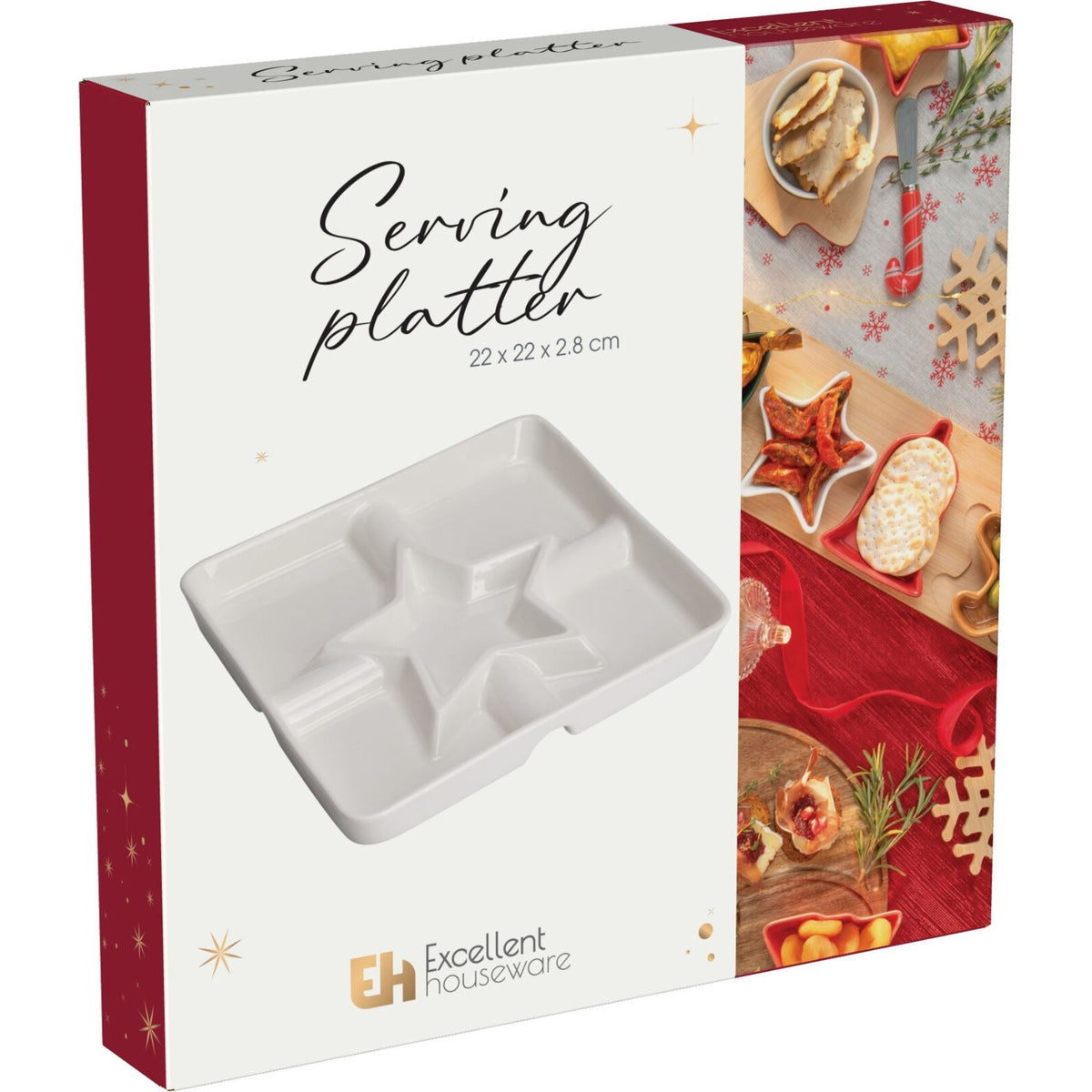 White Porcelain Serving Dish with Star Centre Snack Platter with 5 Compartments Serving Board - Tophatter Daily Deals