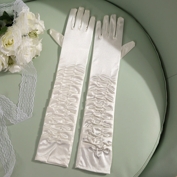 50cm Bridal Wedding Dress Satin Lengthened Gloves Beige 50cm 0 - Tophatter Daily Deals