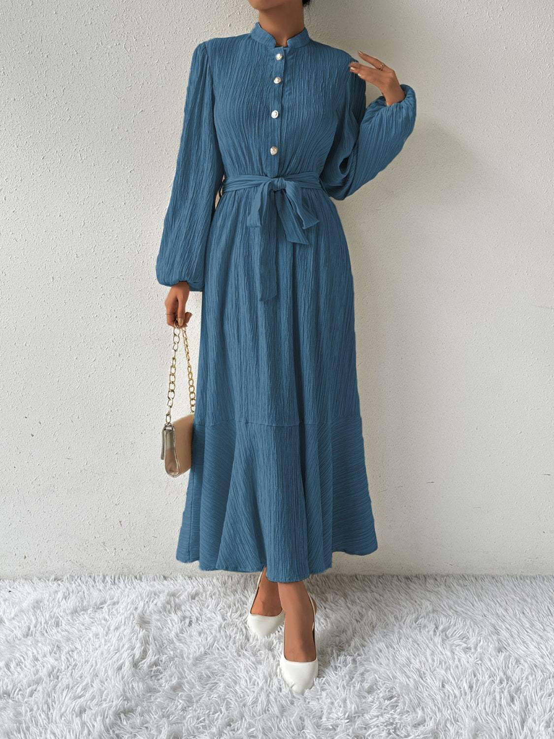 Tie Waist Long Sleeve Dress Casual Dresses - Tophatter Daily Deals