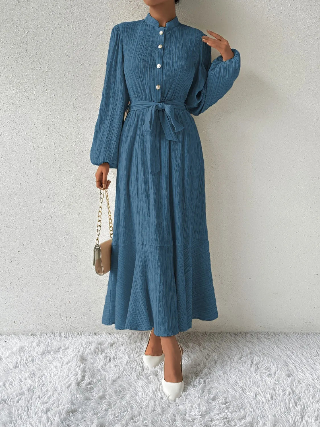 Tie Waist Long Sleeve Dress Casual Dresses - Tophatter Daily Deals