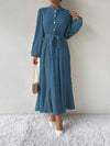 Tie Waist Long Sleeve Dress Deep Teal Casual Dresses - Tophatter Daily Deals