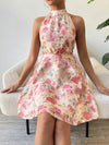Smocked Printed Halter Neck Dress Casual Dresses - Tophatter Daily Deals