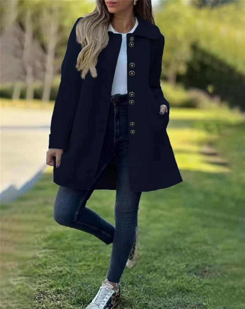 Warm Women Wool Coat - A Line, Polar Fleece, For Winter Black 3D Changing Face Moving Picture Frame - Tophatter Daily Deals