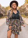 Plus Size Floral Tie Neck Balloon Sleeve Mini Dress Terracotta Casual Dresses - Tophatter Daily Deals