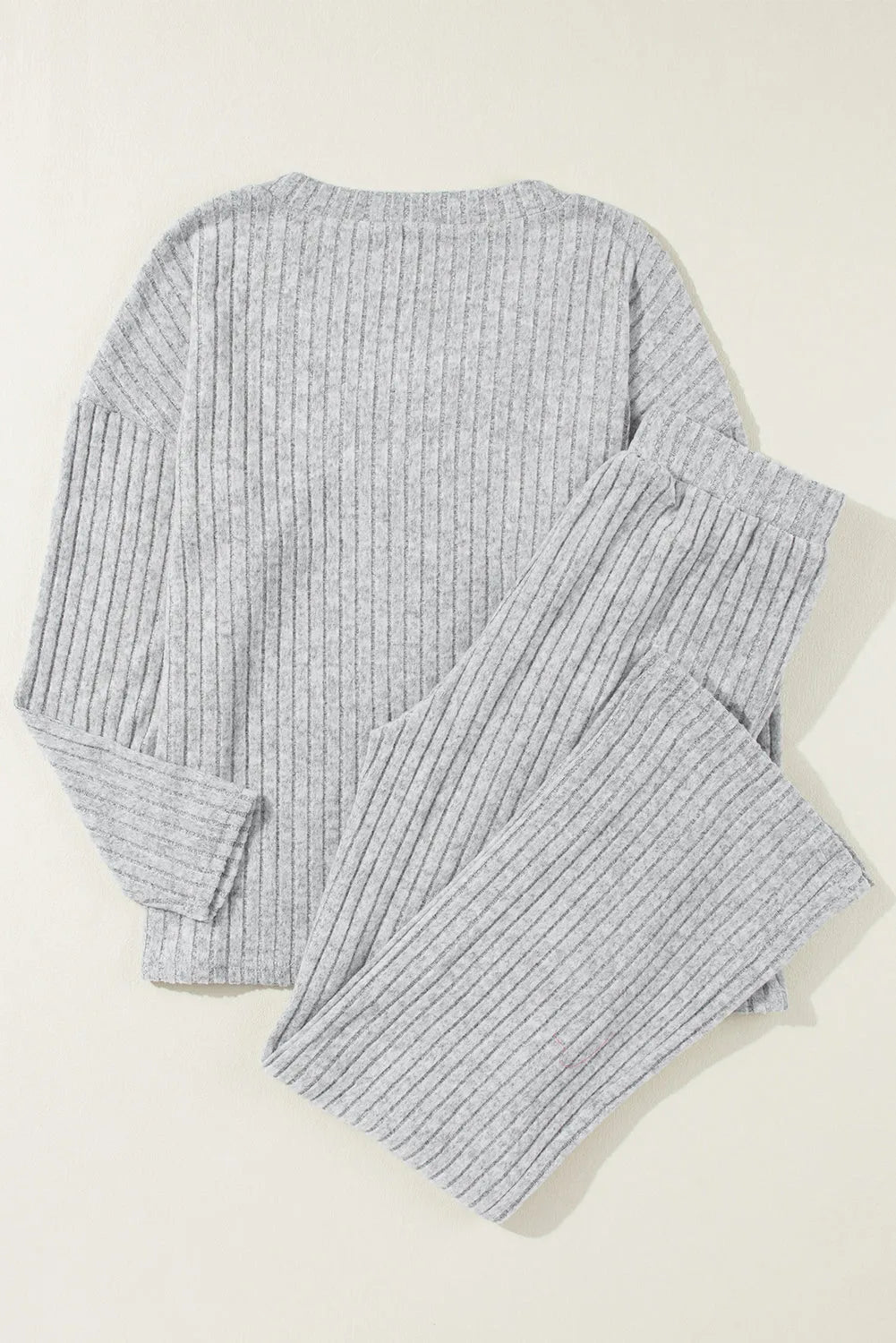 Light Grey Ribbed Knit V Neck Slouchy Two-piece Outfit Loungewear & Sleepwear/Loungewear - Tophatter Daily Deals