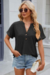 Eyelet Notched Short Sleeve T-Shirt Black Women's T-Shirts - Tophatter Daily Deals