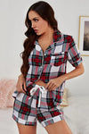 Collared Neck Short Sleeve Tied Two-Piece Lounge Set Loungewear Sets - Tophatter Daily Deals