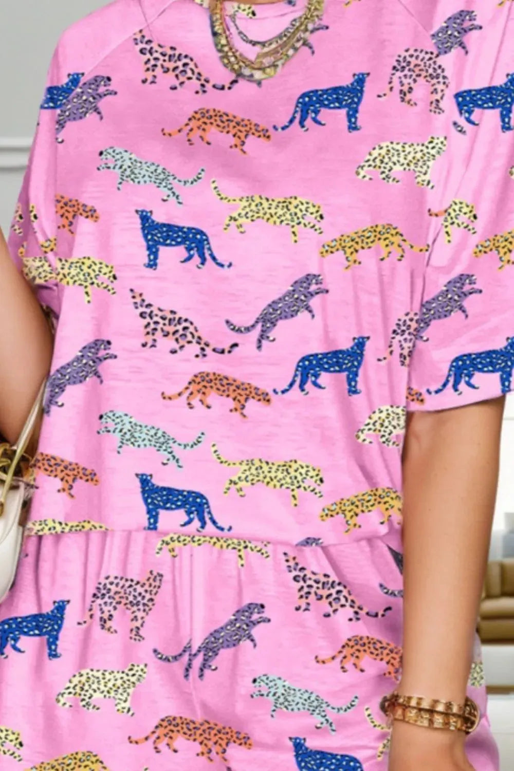 Animal Round Neck Top and Shorts Lounge Set Loungewear Sets - Tophatter Daily Deals