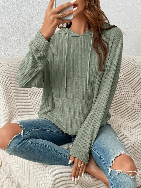 Soft Relaxed Women's Hooded Pullover - Ribbed Knit, Casual 3D Changing Face Moving Picture Frame - Tophatter Daily Deals
