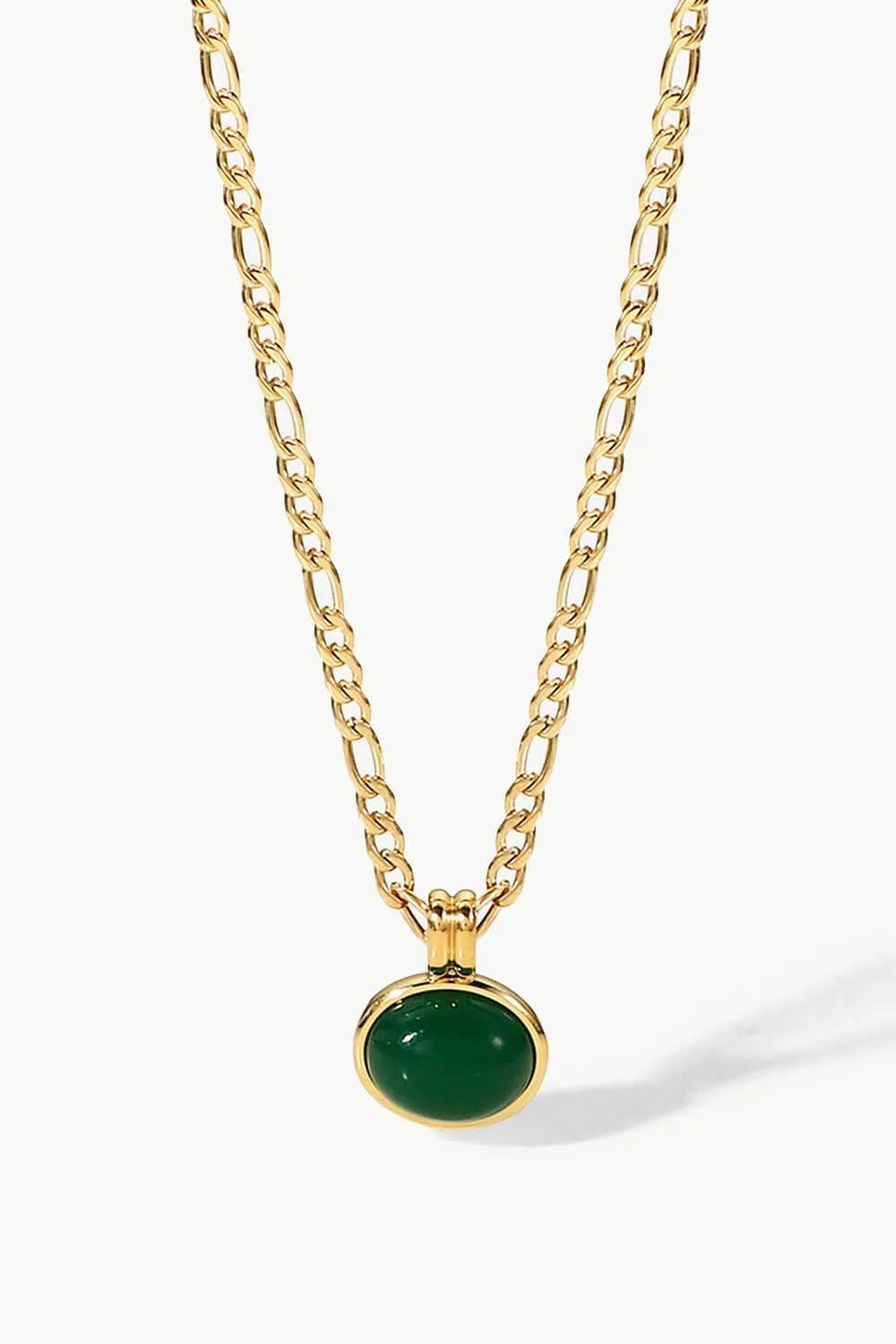 Inlaid Stone Round Pendant Chain Necklace Dark Green One Size Necklaces - Tophatter Daily Deals