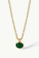 Inlaid Stone Round Pendant Chain Necklace Dark Green One Size Necklaces - Tophatter Daily Deals