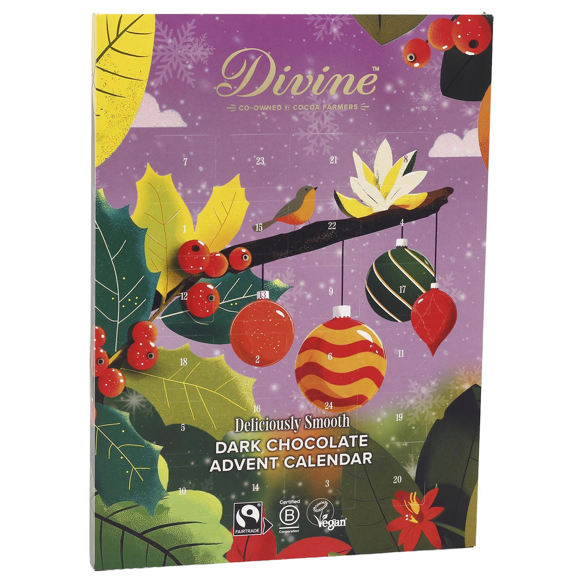 Divine Fairtrade Dark Chocolate Christmas Advent Calendar | 70% Cocoa Dark Chocolate Advent Calendar | Vegan Chocolate Christmas Calendar 85g Advent Calendar - Tophatter Daily Deals
