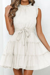 Frill Tied Round Neck Sleeveless Tiered Dress Casual Dresses - Tophatter Daily Deals