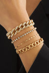 Gold 4pcs Rhinestone Decor Adjustable Chain Bracelet Set Gold ONE SIZE Alloy Bracelets - Tophatter Daily Deals