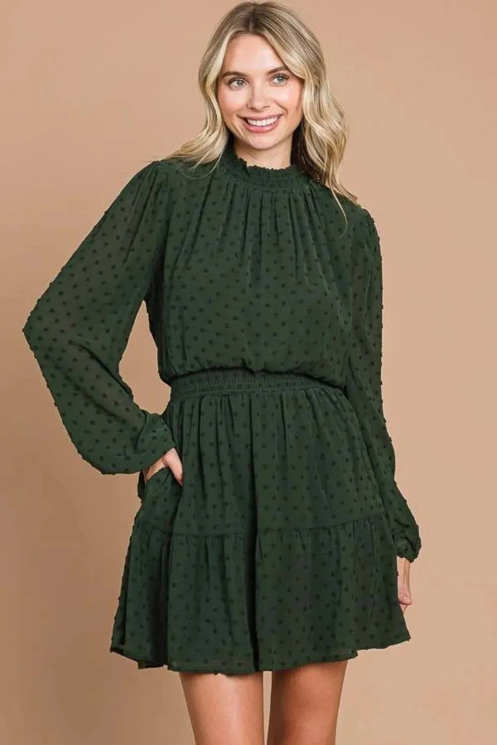 Culture Code Swiss Dot Smock Neck Mini Dress with Pockets Casual Dresses - Tophatter Daily Deals