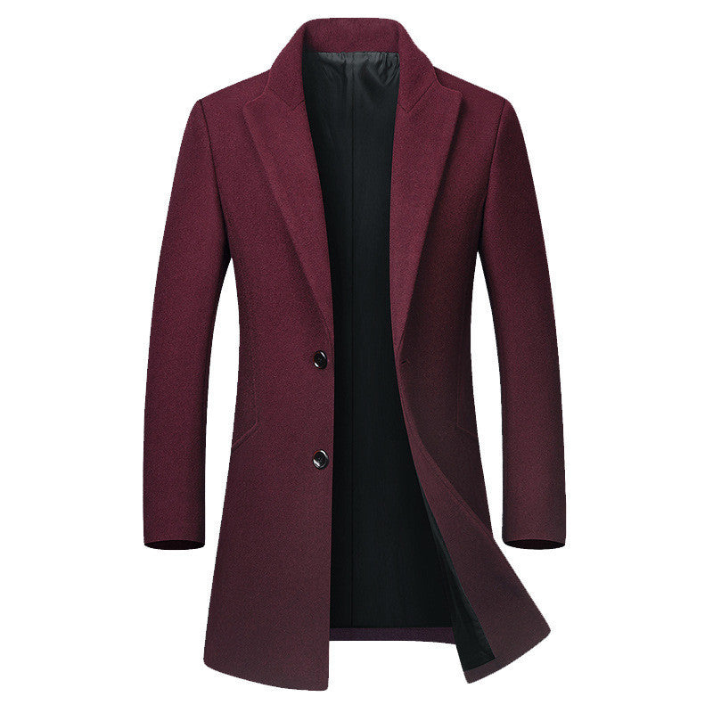 Warm Tailored Mens Wool Coat - Single Breasted Thigh, Winter Wine Red 3D Changing Face Moving Picture Frame - Tophatter Daily Deals
