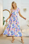 Floral V-Neck A-Line Midi Dress White Casual Dresses - Tophatter Daily Deals