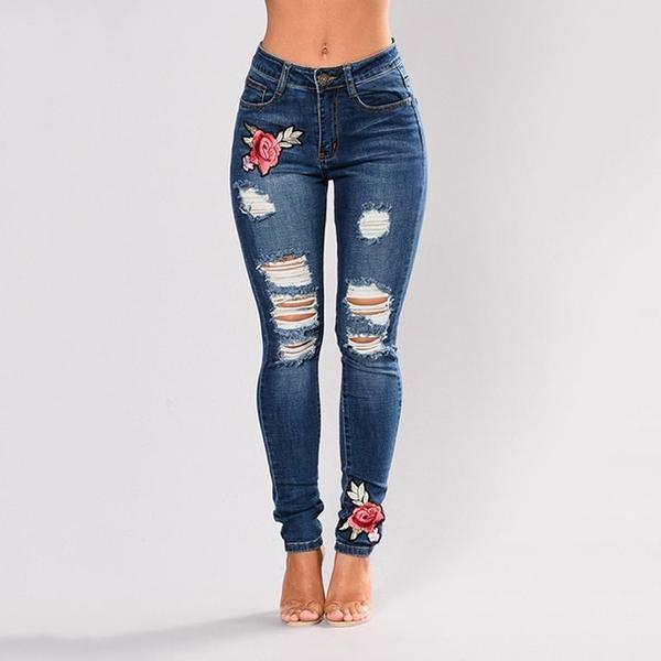 Black jeans with embroidered feet 0 - Tophatter Daily Deals
