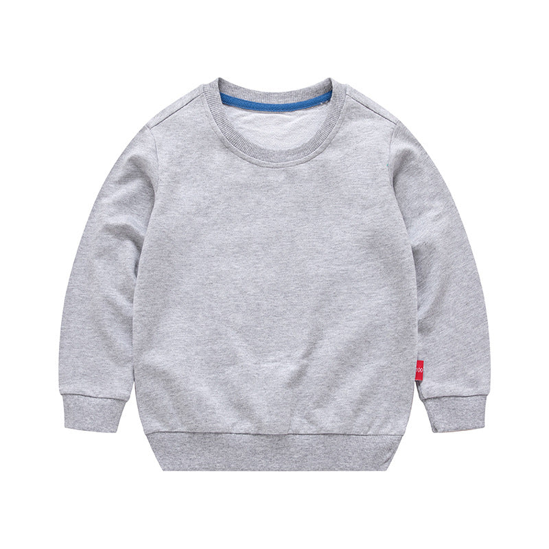 Boys Korean Round Neck Solid Color Loose Long Sleeve Pullover Grey 7 - Tophatter Daily Deals