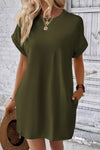 Pocketed Round Neck Short Sleeve Dress Casual Dresses - Tophatter Daily Deals