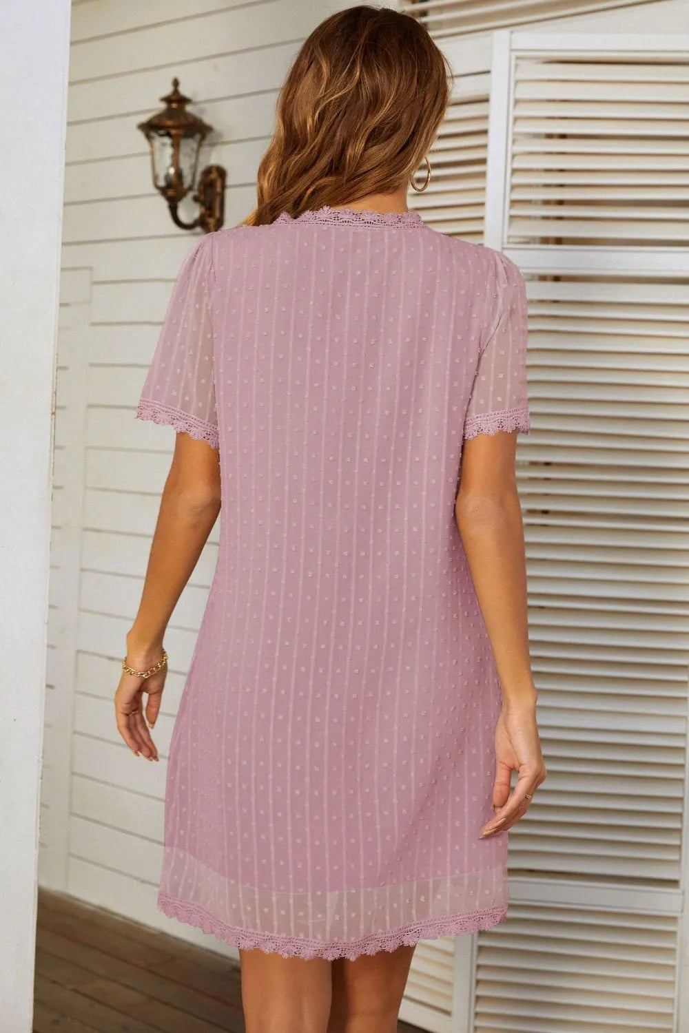 Lace Detail V-Neck Short Sleeve Dress Casual Dresses - Tophatter Daily Deals